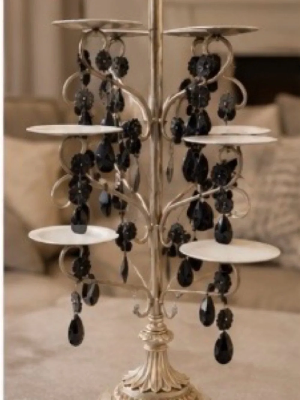 Silver Tiered Candelabra with Black Teardrop Crystals- gorgeous